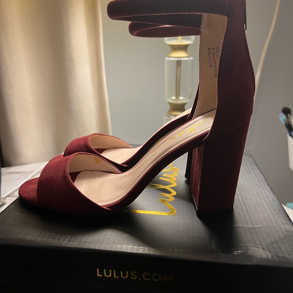Lulu's Deep Red Block Heel Sandals
